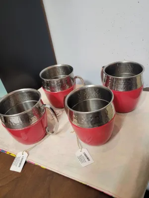 Vtg Hammered Moscow Mule Mugs Red & Silver Set of 4 RCD