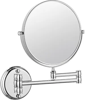 Wall Mounted Makeup Mirror, 8 inch Chrome Finish Double Sided Magnifying Shaving Mirror, 360° Swivel Extendable Bathroom Round Vanity Mirrors,5X (Color : 5X)