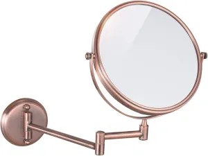 Wall Mounted Makeup Mirror, 8 inch Double Sided Magnifying Shaving Mirror, Rotatable Extendable Bathroom Round Vanity Mirrors,Bronze,7X (Color : Rose Gold, Size : 10X)