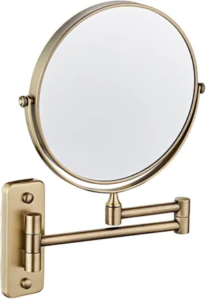 Wall Mounted Makeup Mirror, 8Inch Double Sided Shaving Mirror with Magnifaction, 360 Swivel Extendable Arm Bathroom Vanity Mirrors,Gold,3X (Color : Bronze, Size : 3X)