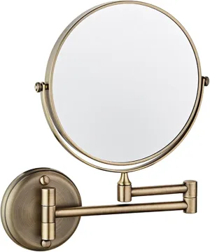 Wall Mounted Makeup Mirror, 8Inch Round Double Sided Magnifying Shaving Mirror, Bathroom 360 Swivel Extendable Vanity Mirrors,Nickel,10X (Color : Bronze, Size : 5X)