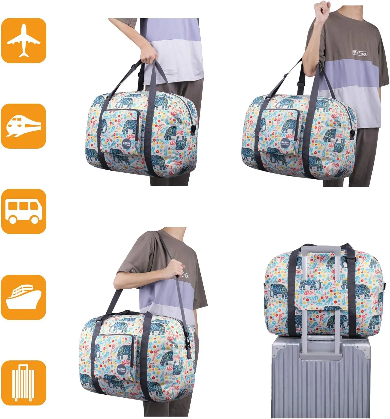 WANDF For Spirit Airlines Personal Item Bag 18x14x8 Foldable Travel Duffel Carry on Weekender Overnight for Women Men