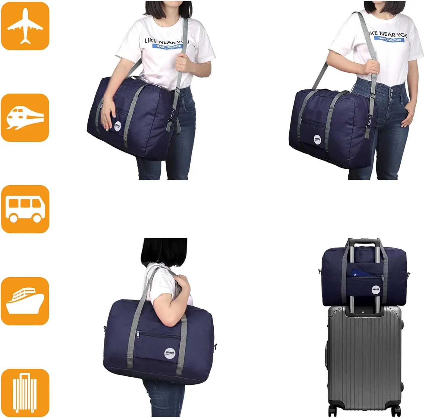 WANDF For Spirit Airlines Personal Item Bag 18x14x8 Travel Duffel Bag Underseat Foldable Carry-on Luggage for Women