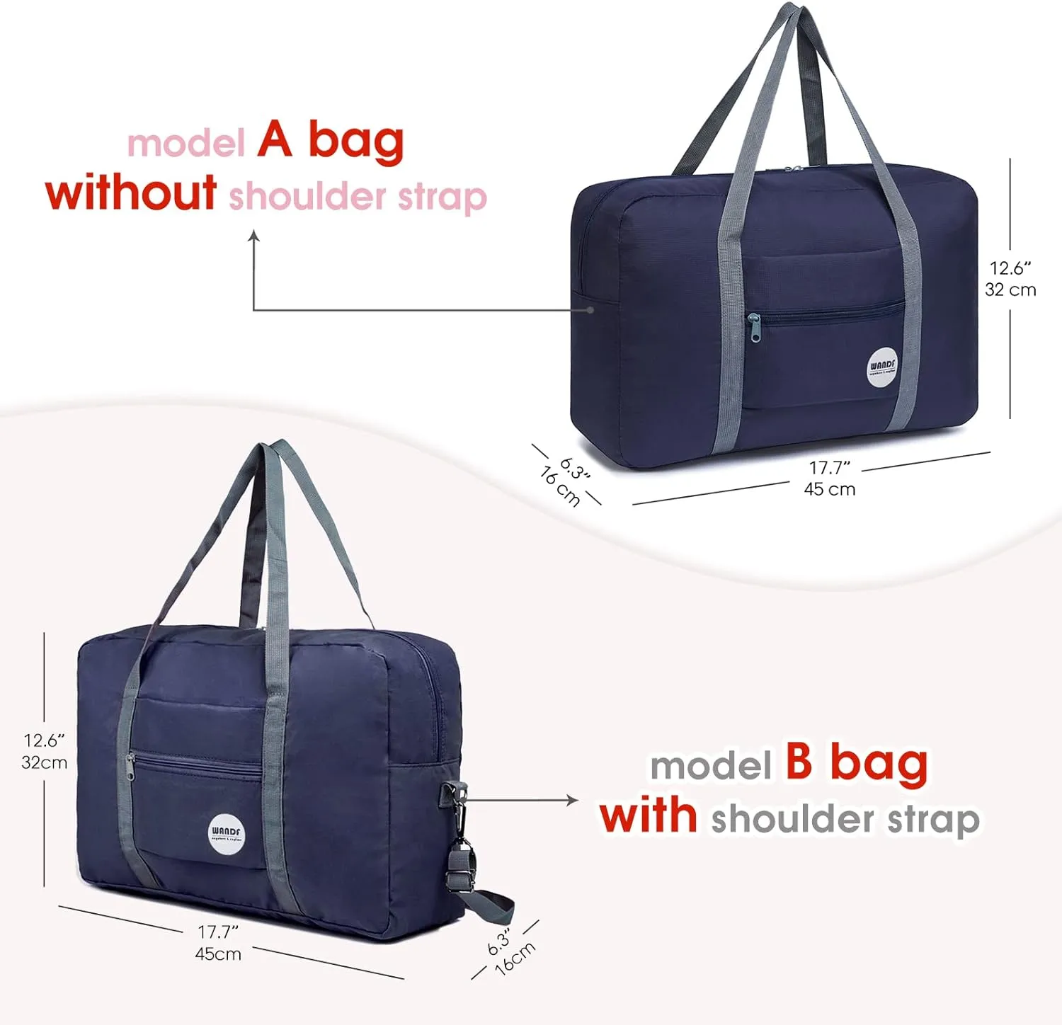 WANDF For Spirit Airlines Personal Item Bag 18x14x8 Travel Duffel Bag Underseat Foldable Carry-on Luggage for Women