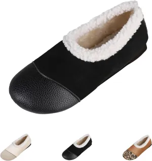 Warm Winter Leather Shoes for Women Shoes with Fuzzy Inside Women Suede Comfortable Slip On Shoes Winter Shoes Women