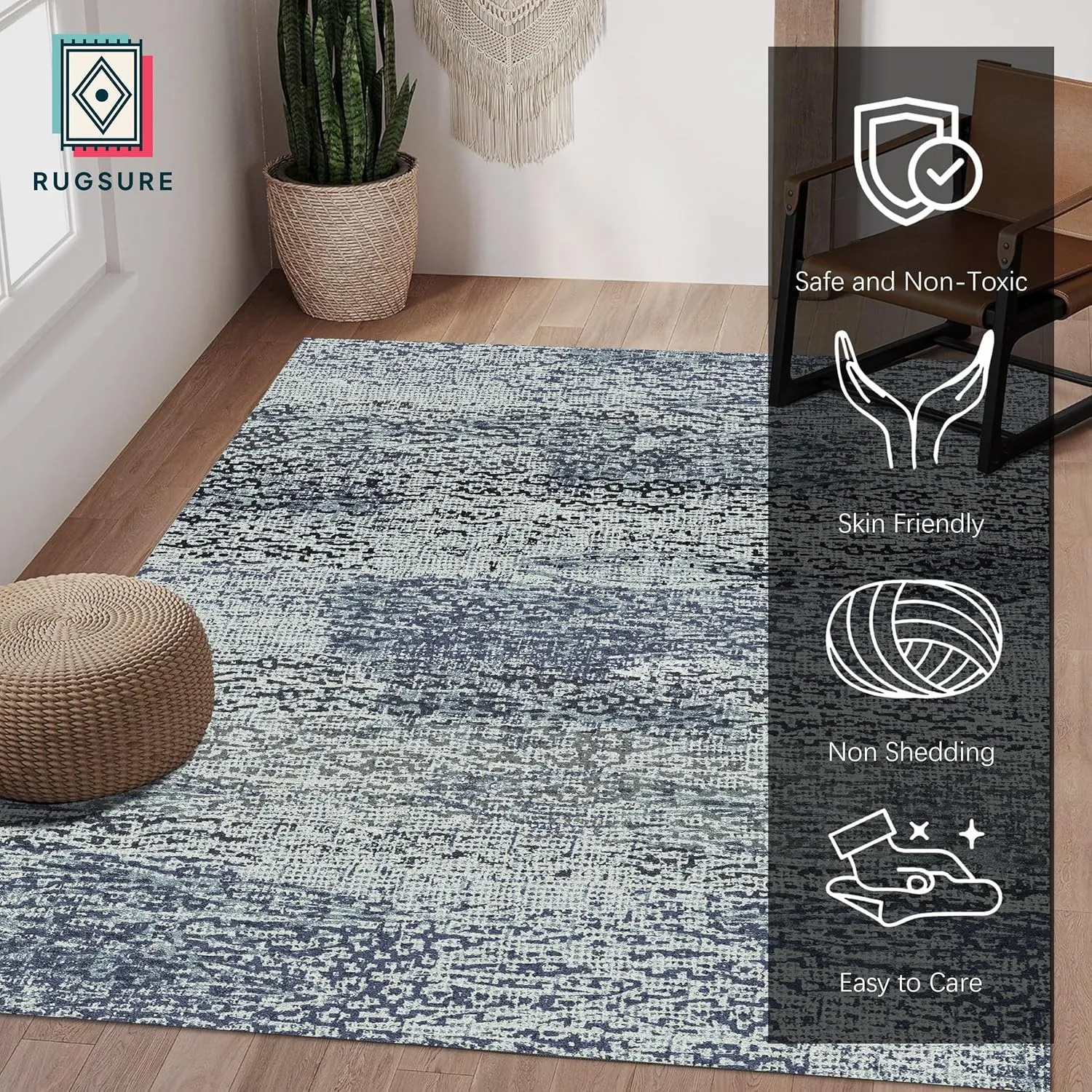 Washable Area Rug - 1/6 Thick - Stain & Water Resistant Non-Slip - Resistant Rug for Living Room, Bedroom, Nursery, Pet & Child Friendly, Vintage Charm Area Rugs (Grey LightTeal, 9' x 12')