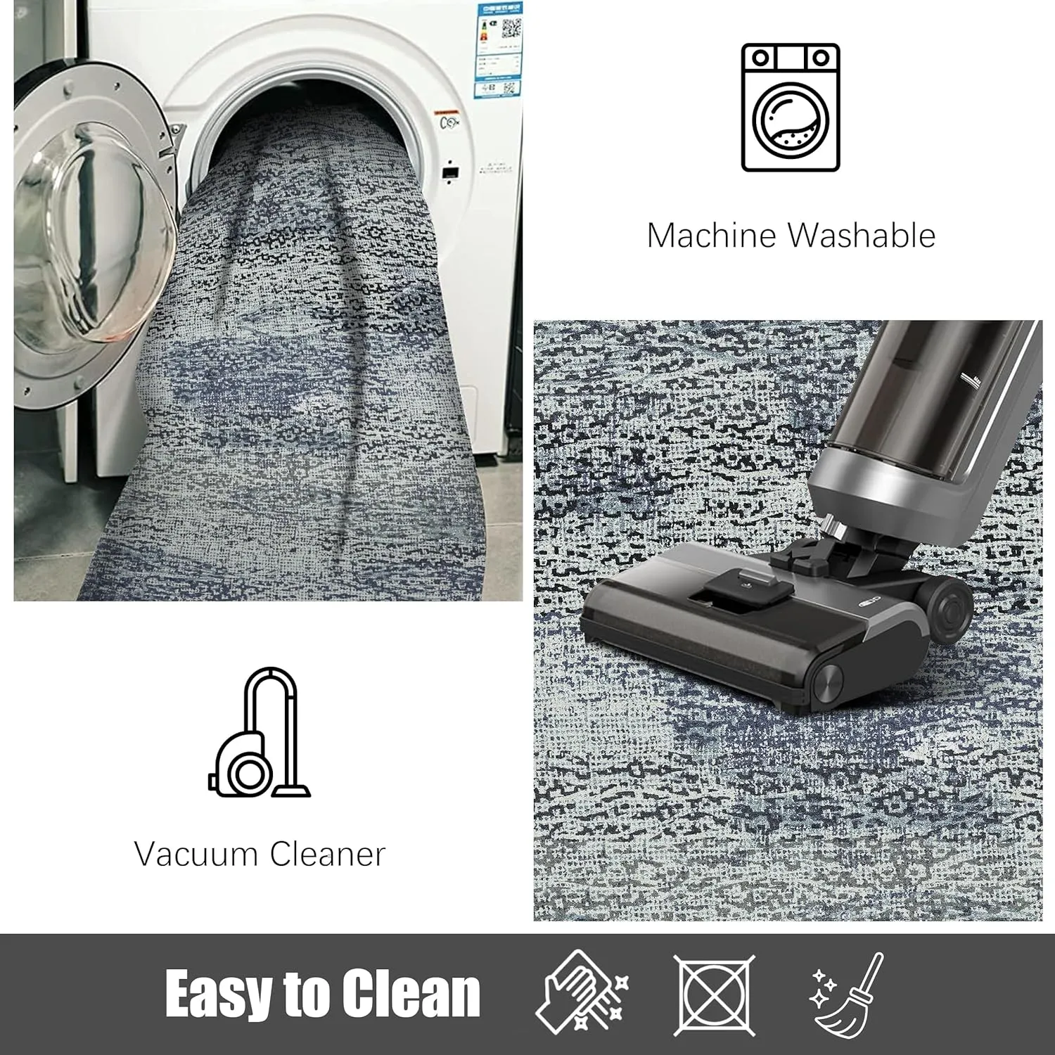 Washable Area Rug - 1/6 Thick - Stain & Water Resistant Non-Slip - Resistant Rug for Living Room, Bedroom, Nursery, Pet & Child Friendly, Vintage Charm Area Rugs (Grey LightTeal, 9' x 12')