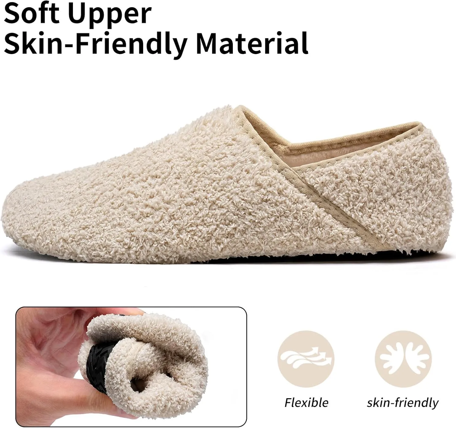 WateLves Womens & Mens Lightweight Cozy Faux Furry House Slippers - Rubber Sole Slip On Sock Shoes - Foldable Travel Slippers - Indoor & Outdoor