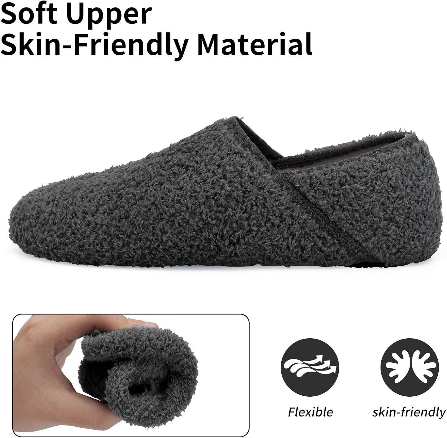 WateLves Womens & Mens Lightweight Cozy Faux Furry House Slippers - Rubber Sole Slip On Sock Shoes - Foldable Travel Slippers - Indoor & Outdoor