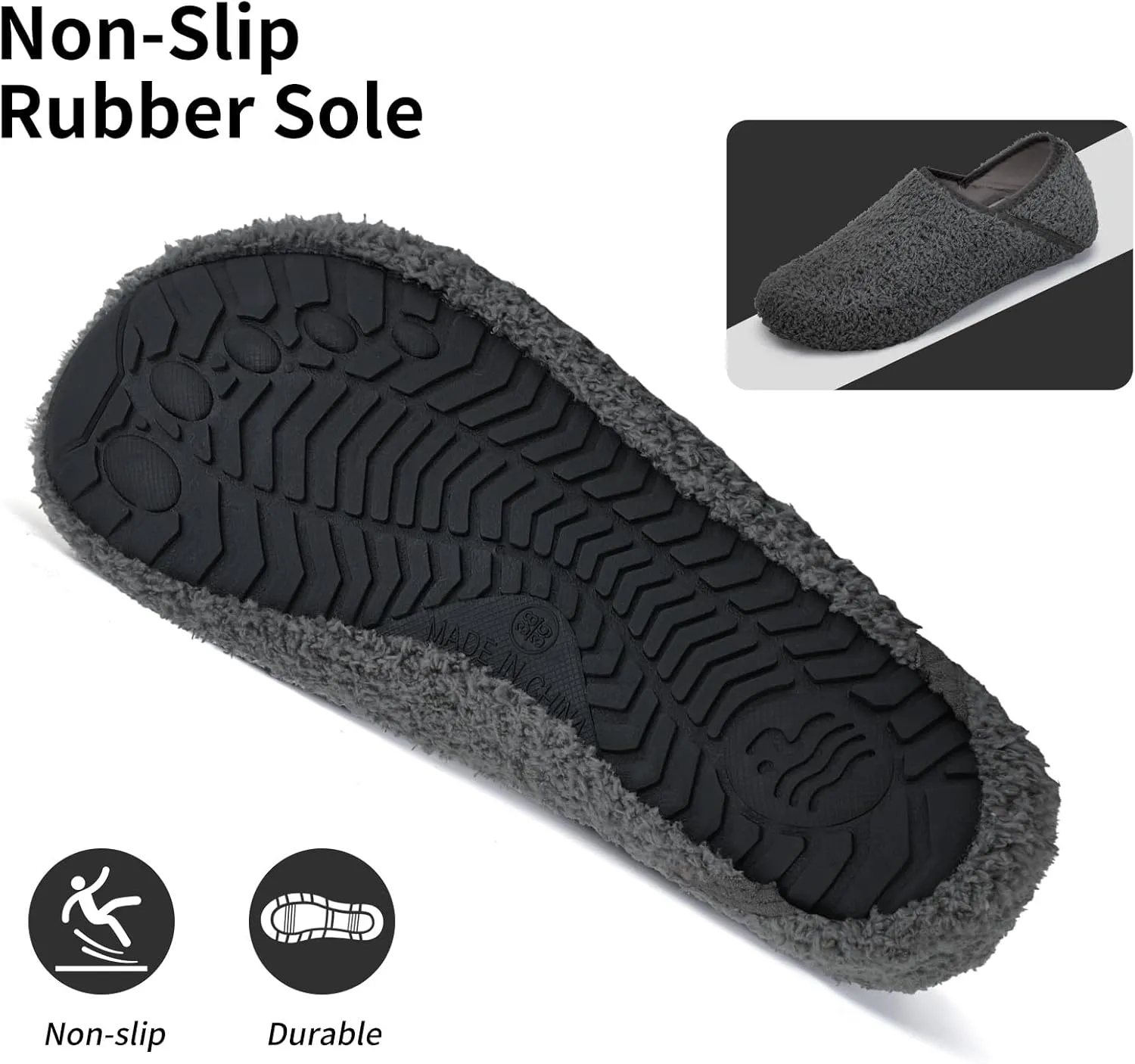 WateLves Womens & Mens Lightweight Cozy Faux Furry House Slippers - Rubber Sole Slip On Sock Shoes - Foldable Travel Slippers - Indoor & Outdoor