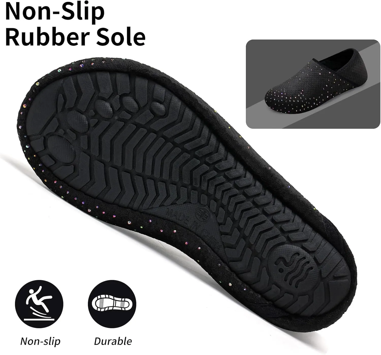 WateLves Womens & Mens Lightweight Cozy Faux Furry House Slippers - Rubber Sole Slip On Sock Shoes - Foldable Travel Slippers - Indoor & Outdoor