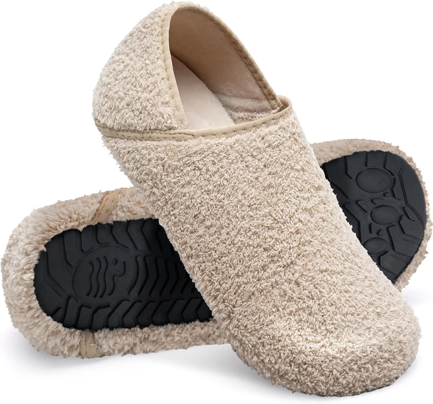 WateLves Womens & Mens Lightweight Cozy Faux Furry House Slippers - Rubber Sole Slip On Sock Shoes - Foldable Travel Slippers - Indoor & Outdoor