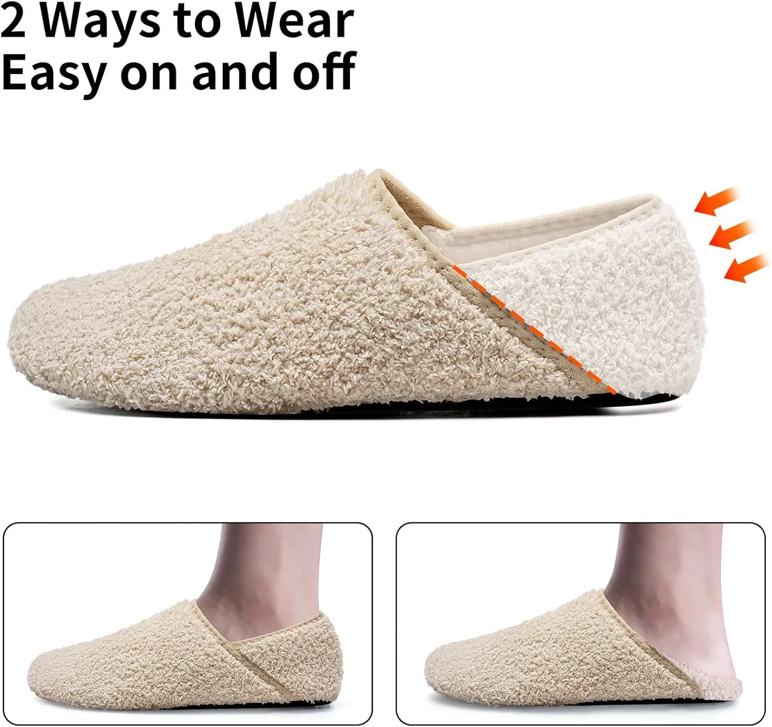 WateLves Womens & Mens Lightweight Cozy Faux Furry House Slippers - Rubber Sole Slip On Sock Shoes - Foldable Travel Slippers - Indoor & Outdoor