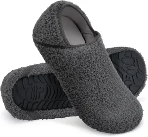 WateLves Womens & Mens Lightweight Cozy Faux Furry House Slippers - Rubber Sole Slip On Sock Shoes - Foldable Travel Slippers - Indoor & Outdoor
