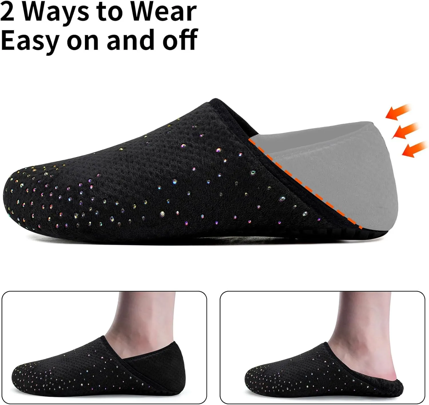 WateLves Womens & Mens Lightweight Cozy Faux Furry House Slippers - Rubber Sole Slip On Sock Shoes - Foldable Travel Slippers - Indoor & Outdoor