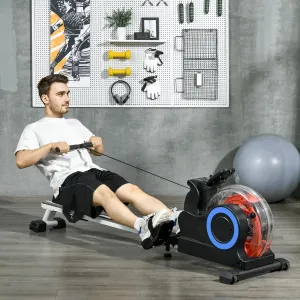 Water Rowing Machine, Foldable Rower Machine with Adjustable Resistance, Wheels, LCD Monitor and Tablet Holder for Home Cardio Training, Blue