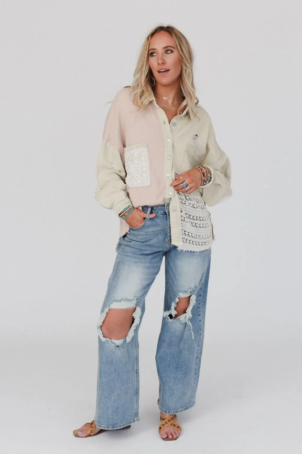 Way Home Patch Detail Shacket - Beige