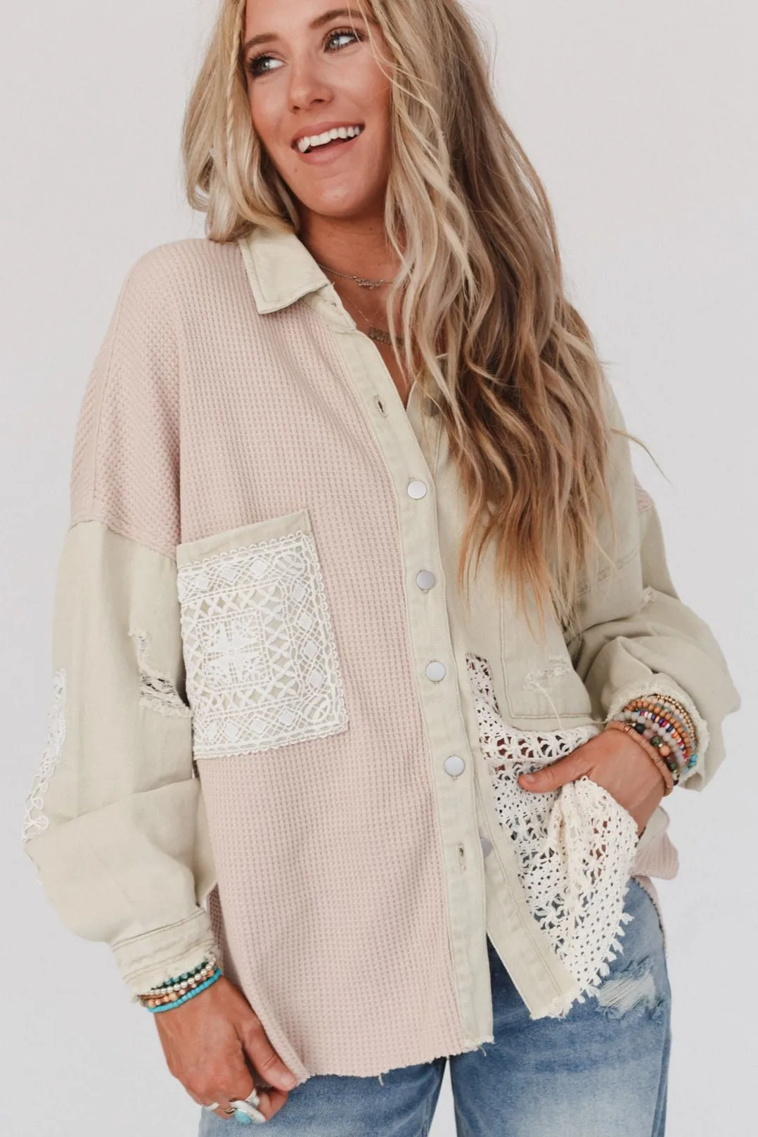 Way Home Patch Detail Shacket - Beige
