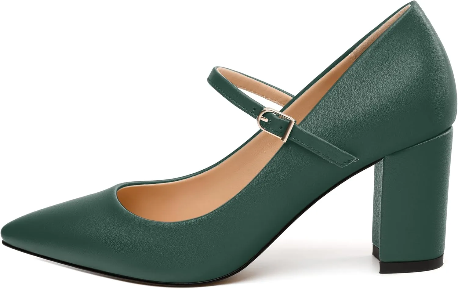 WAYDERNS Closed Pointed Toe Heels for Women Chunky Block High Heel Pumps Fashion Elegant Trendy Prom Party Wedding Dress Shoes with Strap 3 Inch