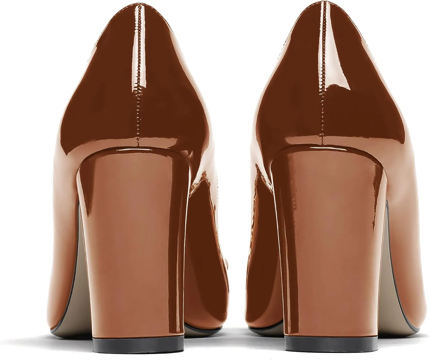 WAYDERNS Women's Gold Metal Chain Decoration Patent Pointed Toe Slip On Block High Heel Pumps Shoes 3.5 Inch