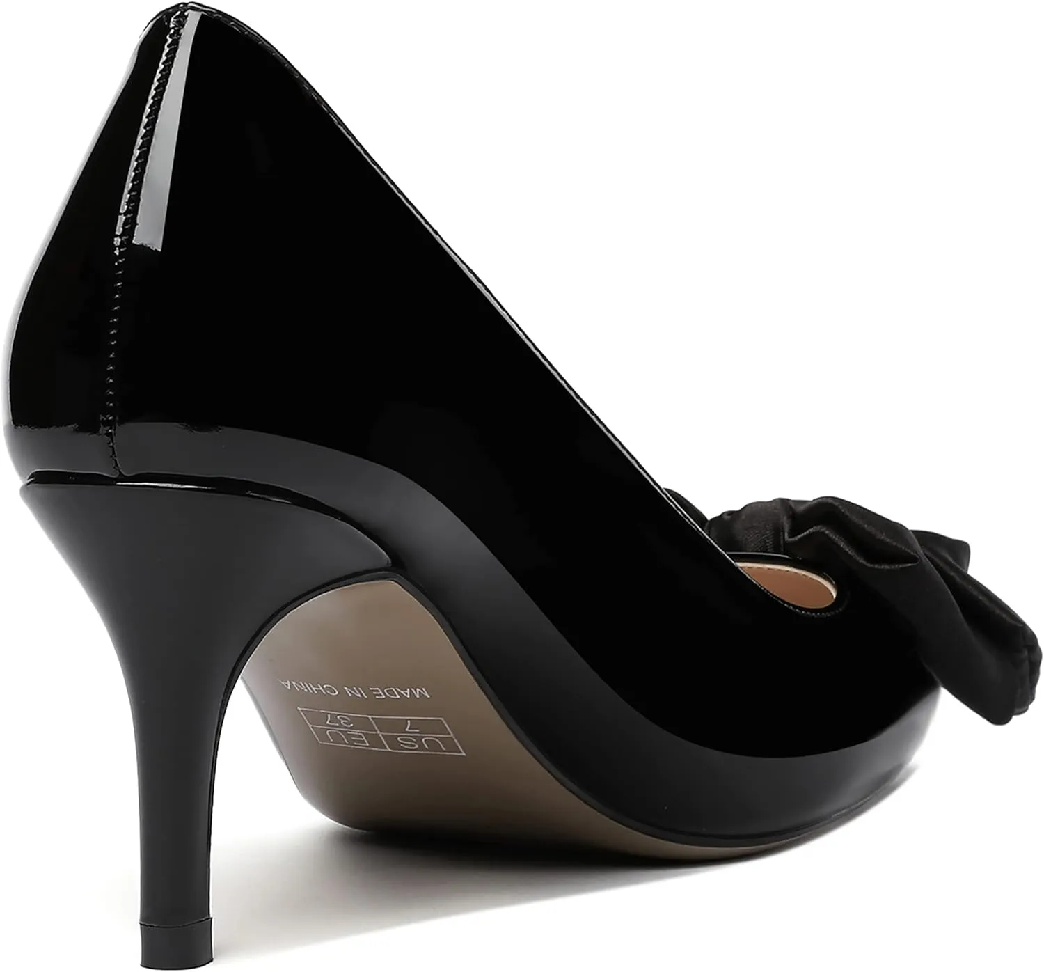 WAYDERNS Women's Satin Bow Decoration Pointed Toe Slip On Patent Stiletto Mid Heel Pumps Shoes 2.5 Inch