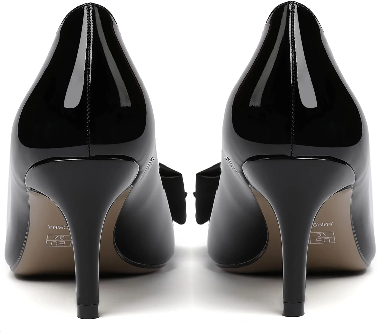WAYDERNS Women's Satin Bow Decoration Pointed Toe Slip On Patent Stiletto Mid Heel Pumps Shoes 2.5 Inch