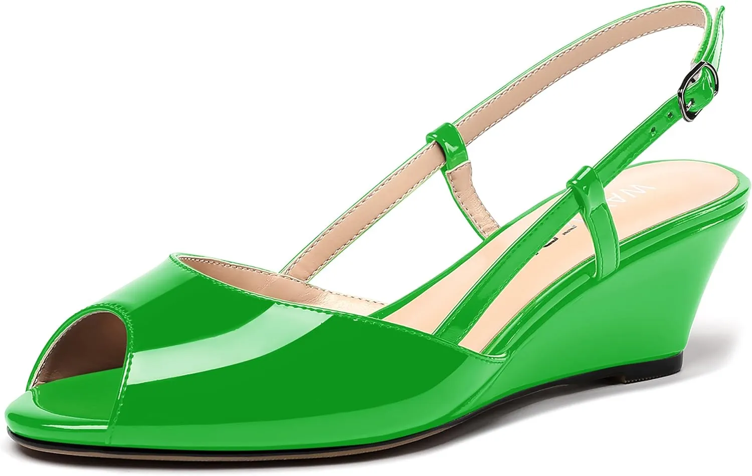 WAYDERNS Women's Slingback Patent Peep Toe Sandals Ankle Strap Wedge Low Heel Pumps Cute Dress Shoes 2 Inch