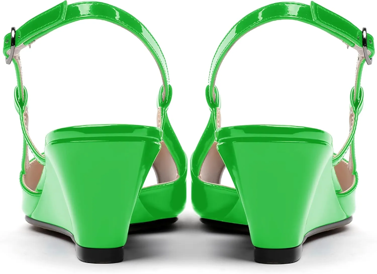 WAYDERNS Women's Slingback Patent Peep Toe Sandals Ankle Strap Wedge Low Heel Pumps Cute Dress Shoes 2 Inch