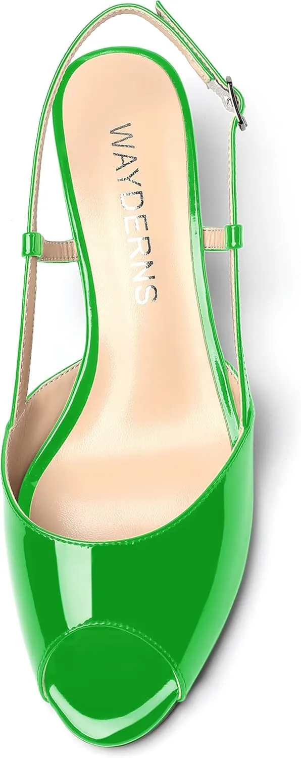 WAYDERNS Women's Slingback Patent Peep Toe Sandals Ankle Strap Wedge Low Heel Pumps Cute Dress Shoes 2 Inch