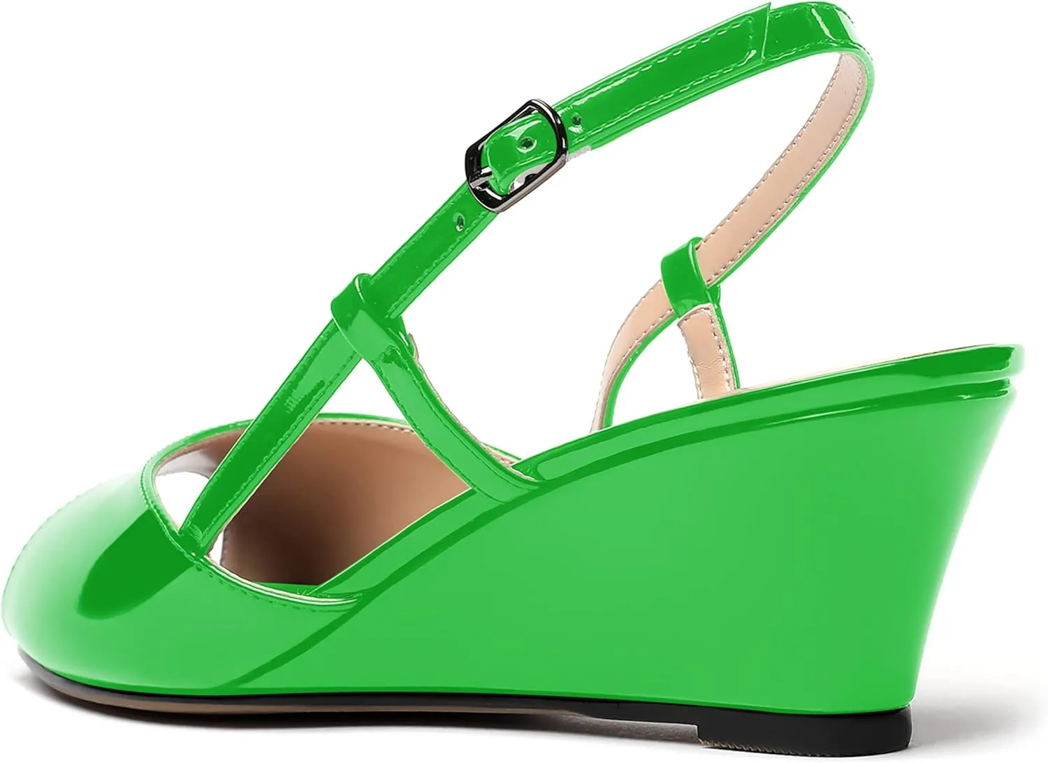 WAYDERNS Women's Slingback Patent Peep Toe Sandals Ankle Strap Wedge Low Heel Pumps Cute Dress Shoes 2 Inch
