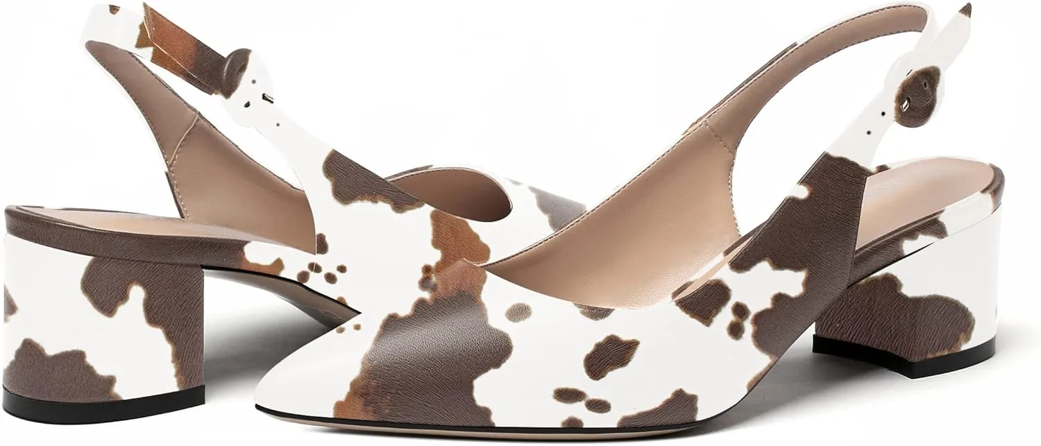 WAYDERNS Women's Slingback Pointed Toe Buckle Block Matte Chunky Low Heel Pumps Shoes 2 Inch