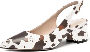 WAYDERNS Women's Slingback Pointed Toe Buckle Block Matte Chunky Low Heel Pumps Shoes 2 Inch