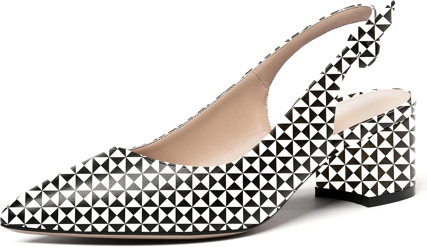 WAYDERNS Women's Slingback Pointed Toe Buckle Block Matte Chunky Low Heel Pumps Shoes 2 Inch