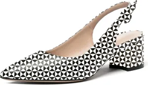 WAYDERNS Women's Slingback Pointed Toe Buckle Block Matte Chunky Low Heel Pumps Shoes 2 Inch