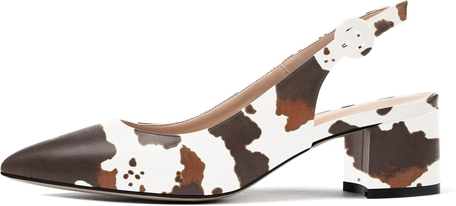 WAYDERNS Women's Slingback Pointed Toe Buckle Block Matte Chunky Low Heel Pumps Shoes 2 Inch