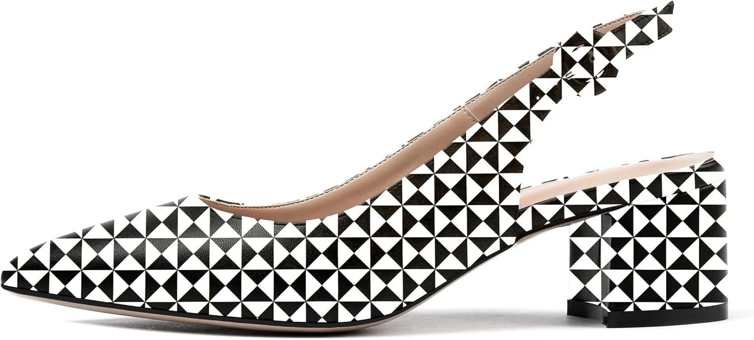 WAYDERNS Women's Slingback Pointed Toe Buckle Block Matte Chunky Low Heel Pumps Shoes 2 Inch