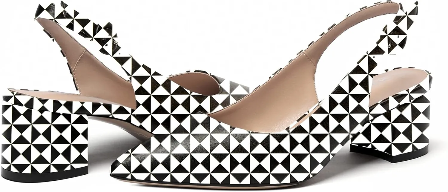 WAYDERNS Women's Slingback Pointed Toe Buckle Block Matte Chunky Low Heel Pumps Shoes 2 Inch