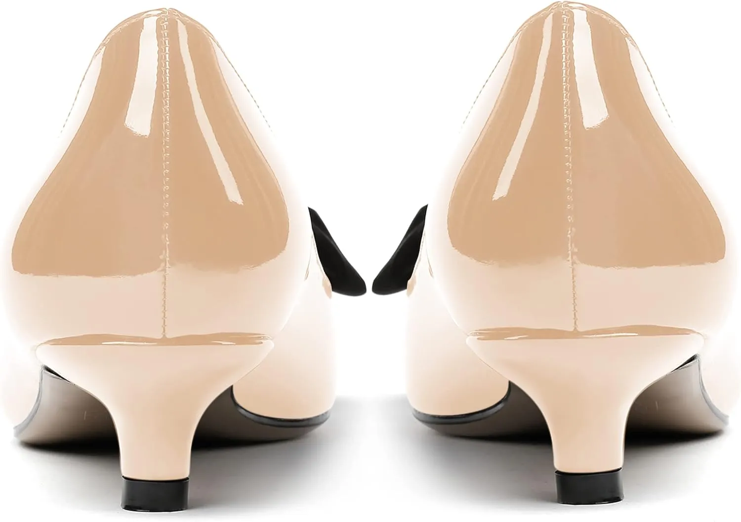 WAYDERNS Women's Slip On Patent Pointed Toe Bow Decoration Kitten Low Heel Pumps Shoes 1.5 Inch