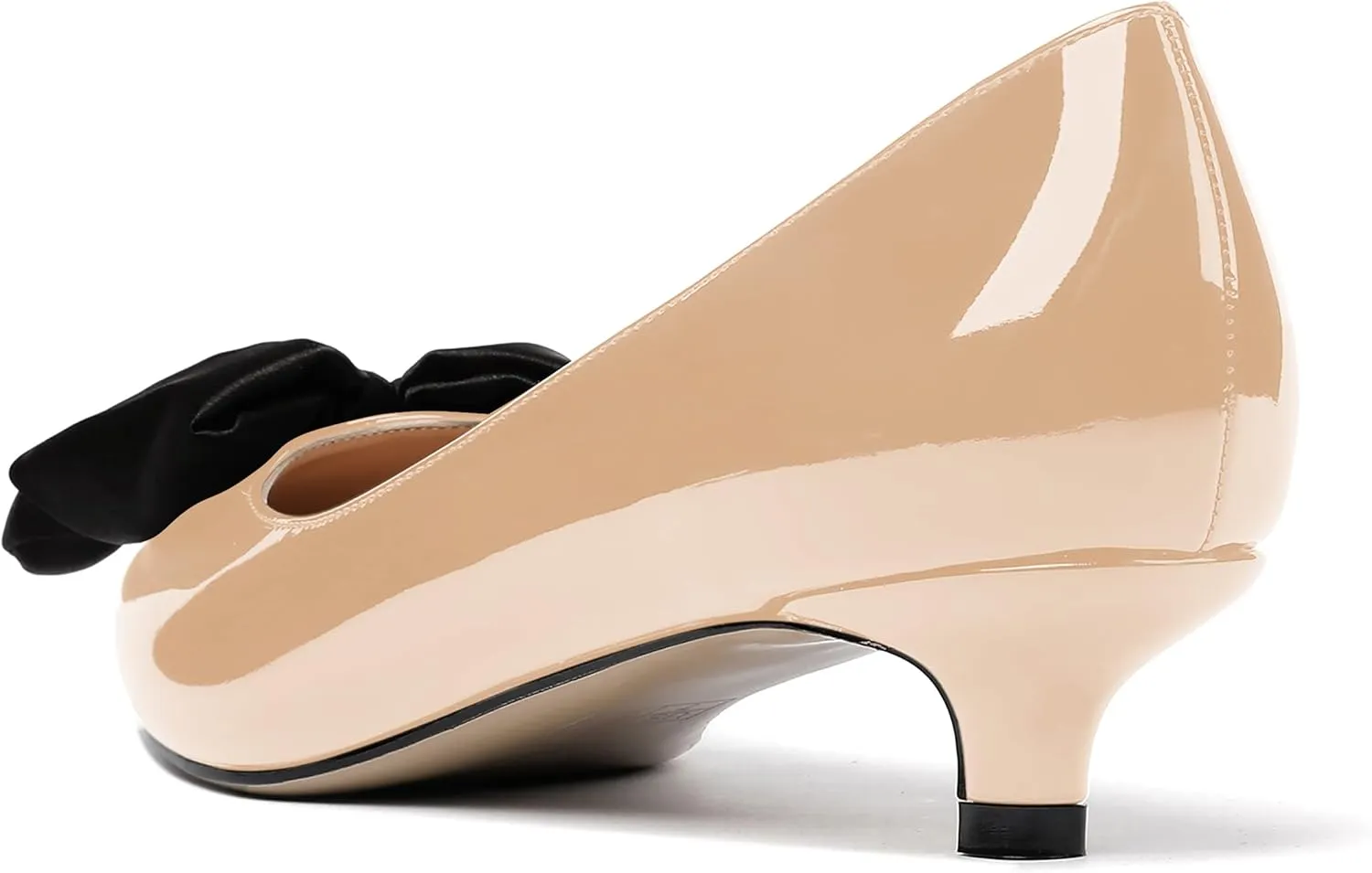 WAYDERNS Women's Slip On Patent Pointed Toe Bow Decoration Kitten Low Heel Pumps Shoes 1.5 Inch