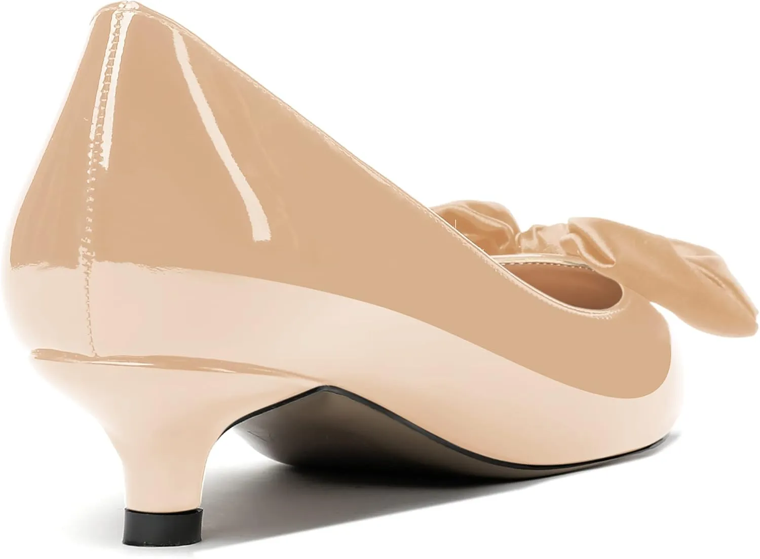 WAYDERNS Women's Slip On Patent Pointed Toe Bow Decoration Kitten Low Heel Pumps Shoes 1.5 Inch