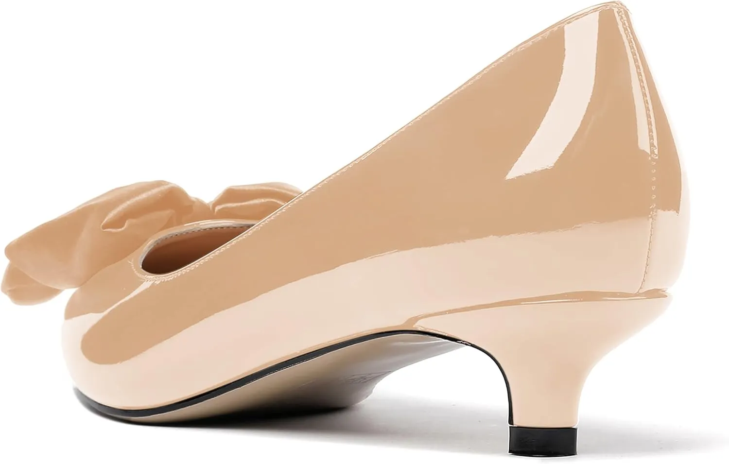 WAYDERNS Women's Slip On Patent Pointed Toe Bow Decoration Kitten Low Heel Pumps Shoes 1.5 Inch