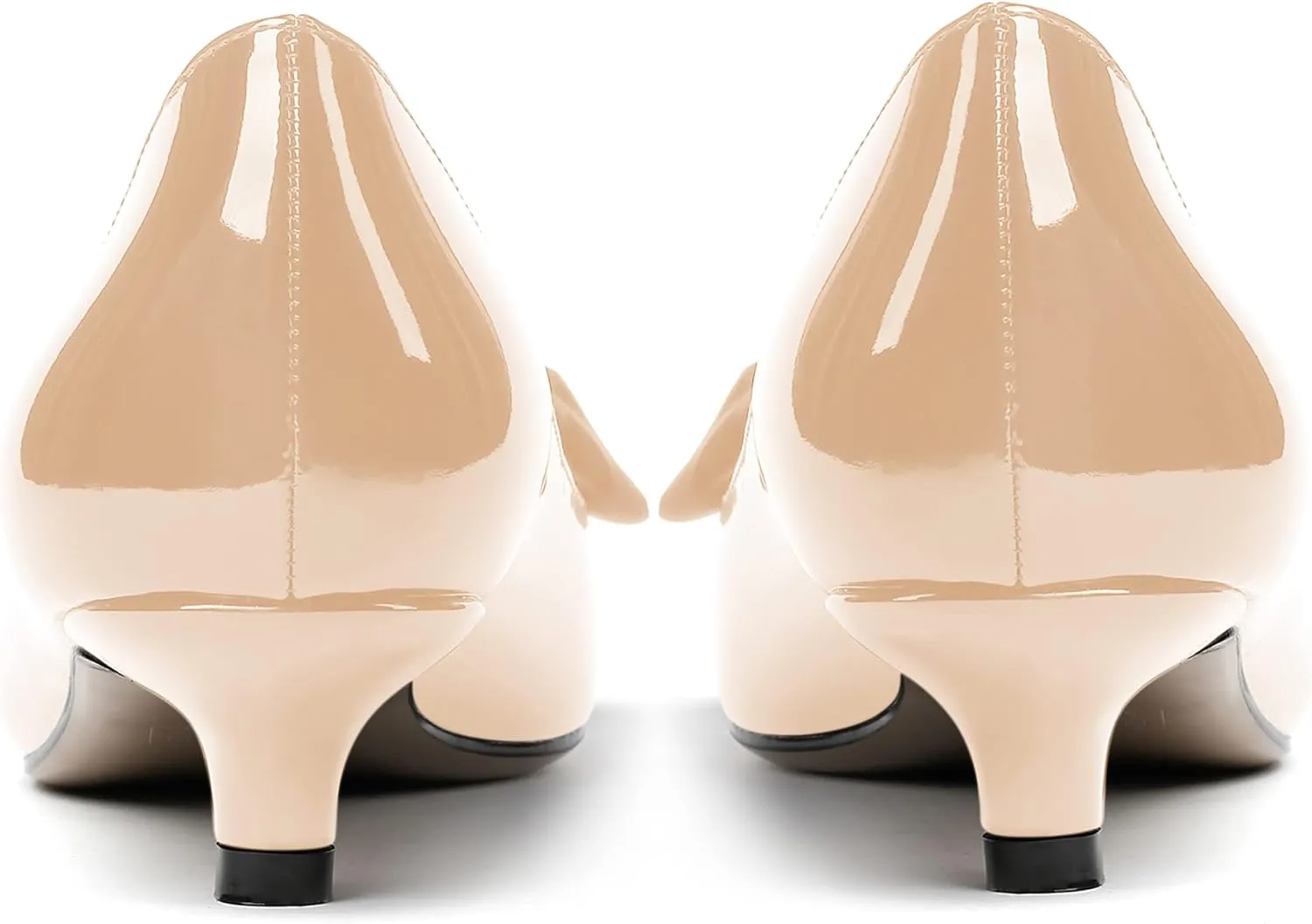 WAYDERNS Women's Slip On Patent Pointed Toe Bow Decoration Kitten Low Heel Pumps Shoes 1.5 Inch