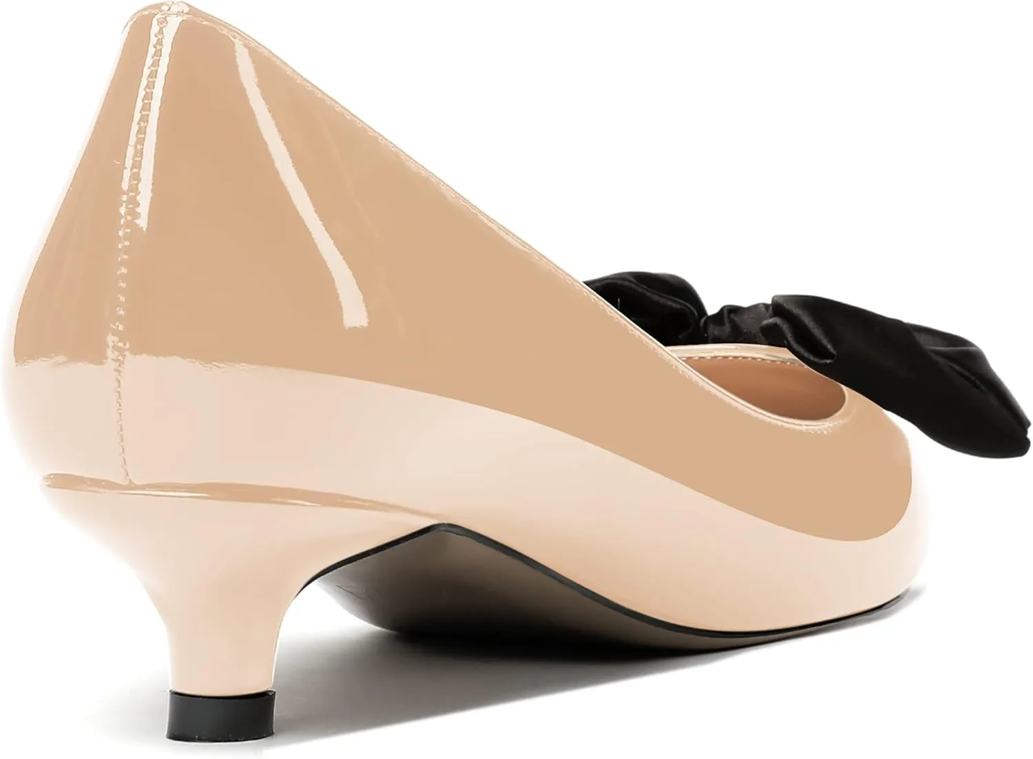 WAYDERNS Women's Slip On Patent Pointed Toe Bow Decoration Kitten Low Heel Pumps Shoes 1.5 Inch