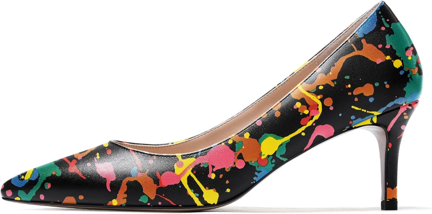 WAYDERNS Women's Slip On Solid Pointed Toe Matte Stiletto Mid Heel Pumps Shoes 2.5 Inch