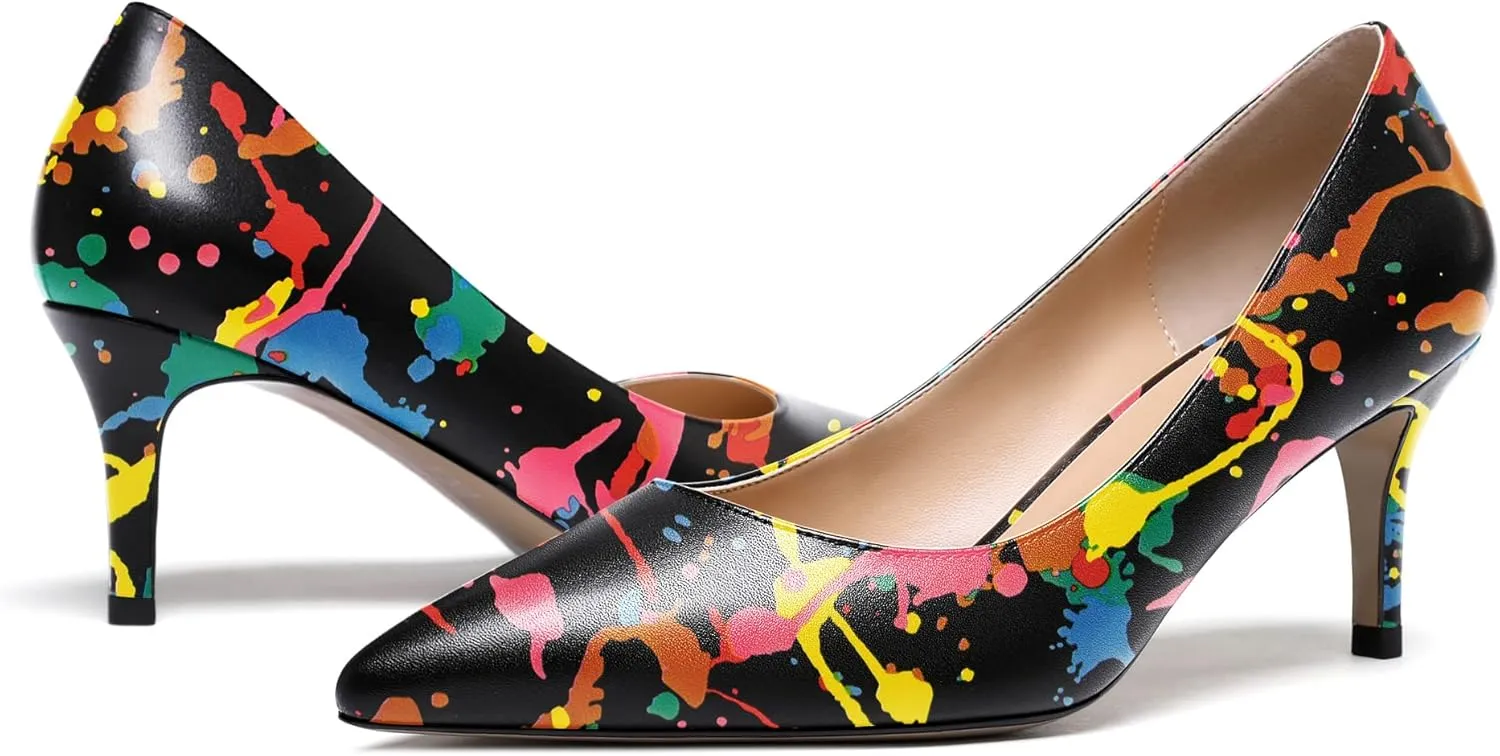 WAYDERNS Women's Slip On Solid Pointed Toe Matte Stiletto Mid Heel Pumps Shoes 2.5 Inch