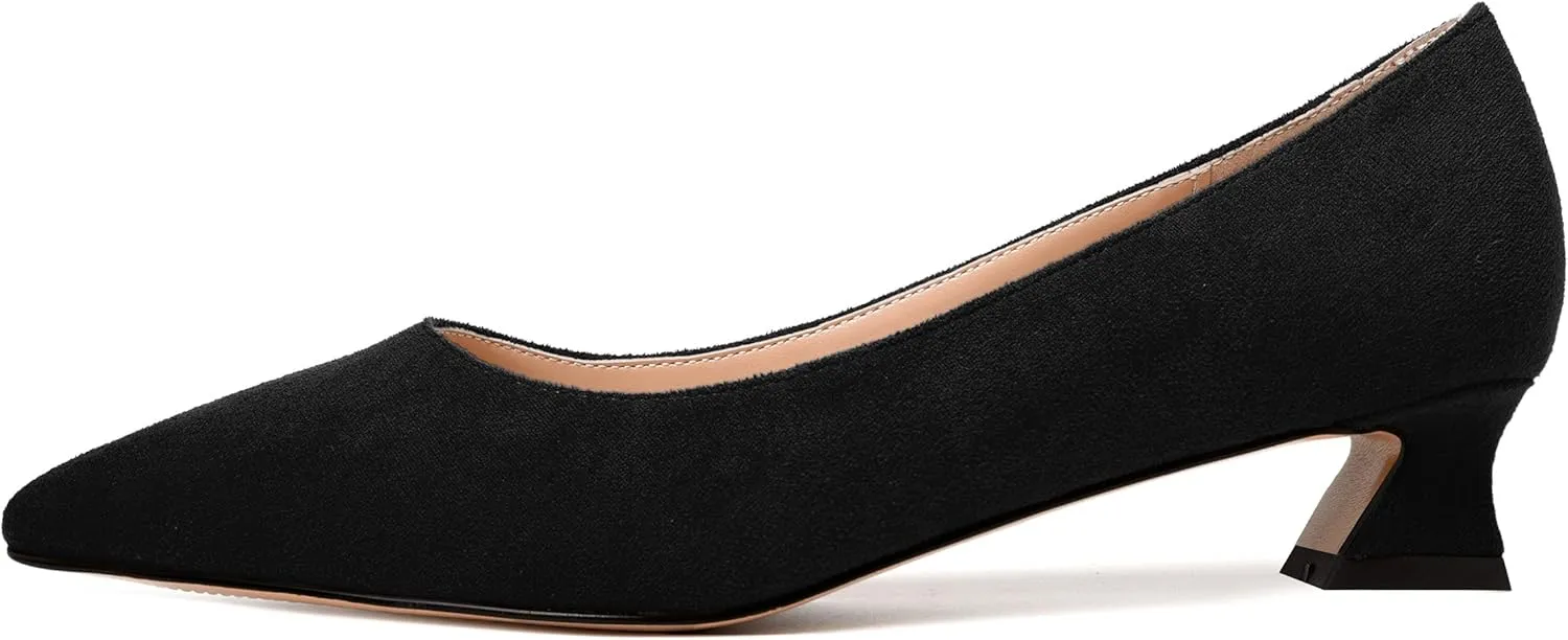 WAYDERNS Womens Wedding Pointed Toe Suede Dress Solid Slip On Kitten Low Heel Pumps Shoes 1.5 Inch