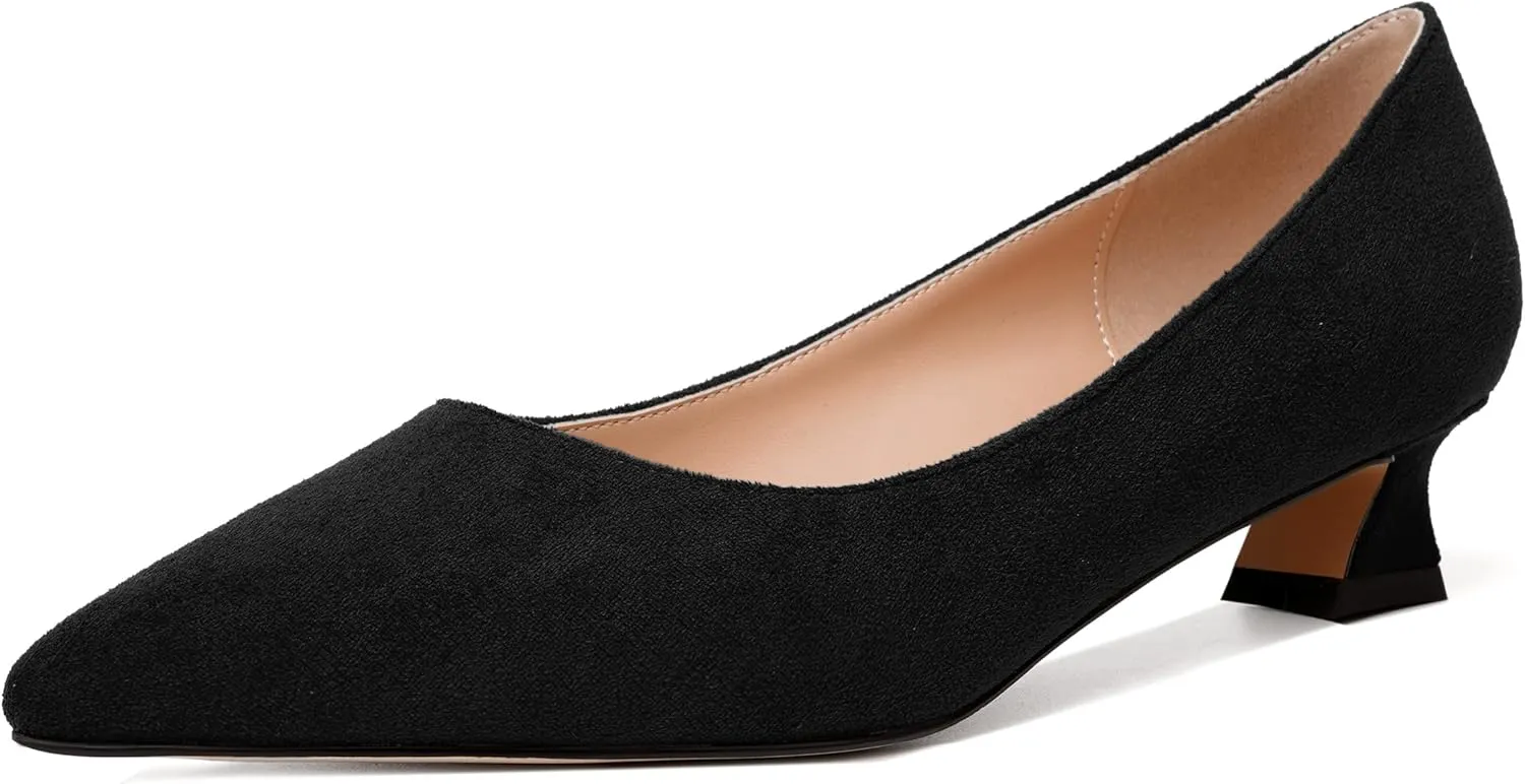 WAYDERNS Womens Wedding Pointed Toe Suede Dress Solid Slip On Kitten Low Heel Pumps Shoes 1.5 Inch