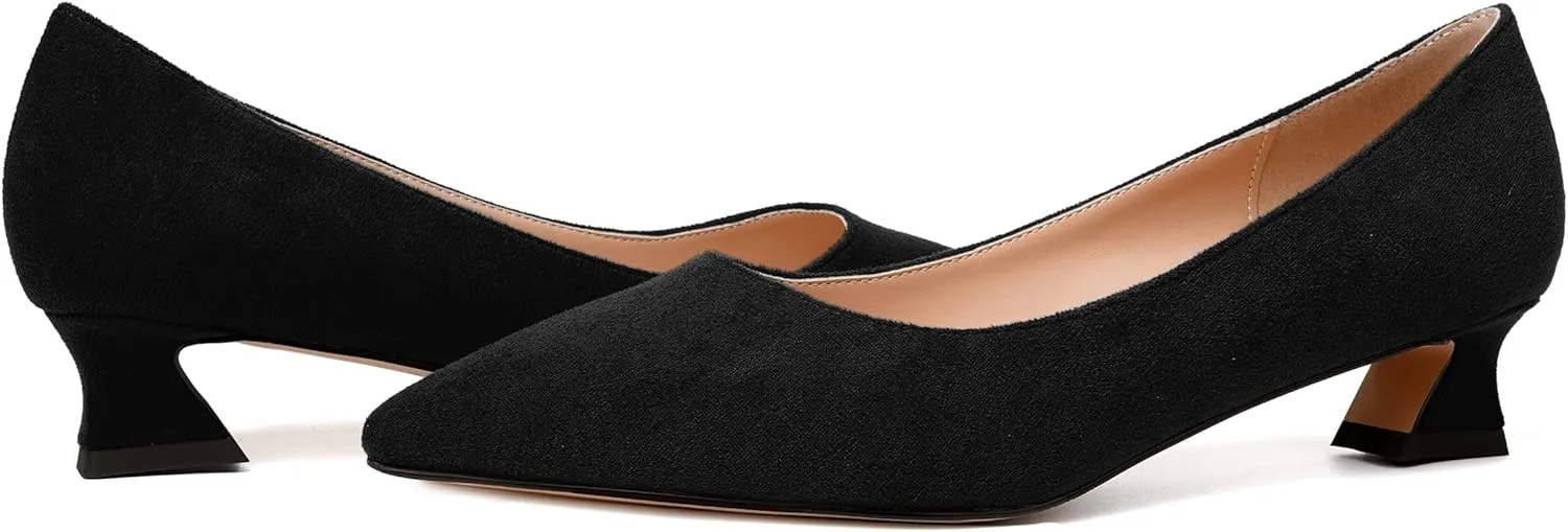 WAYDERNS Womens Wedding Pointed Toe Suede Dress Solid Slip On Kitten Low Heel Pumps Shoes 1.5 Inch