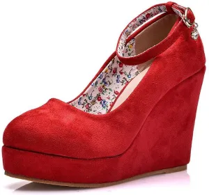 Wedge Mary Janes for Women Platform Mary Janes Suede Closed Toe Ankle Strap Lolita Shoes 4.3" Heel Cute Shoes