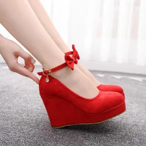 Wedge Mary Janes for Women Platform Mary Janes Suede Closed Toe Ankle Strap Lolita Shoes 4.3" Heel Cute Shoes
